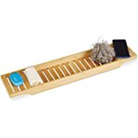 Relaxdays Bandeja Bañera- Tabla Baño- Organizador Rejilla- Soporte Elegante- Bambú- 1 Ud- 4-5 x 68-5 x 14-5 cm- Marrón